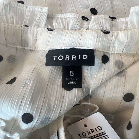 Torrid Polka Dot Tunic Top Size 5X Ivory Balloon Sleeve mock Office Bohemian NWT - Picture 11 of 13